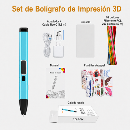 Lápiz 3D Pro Set® – Bolígrafo 3D con Filamentos PCL No Tóxicos y Temperatura Segura